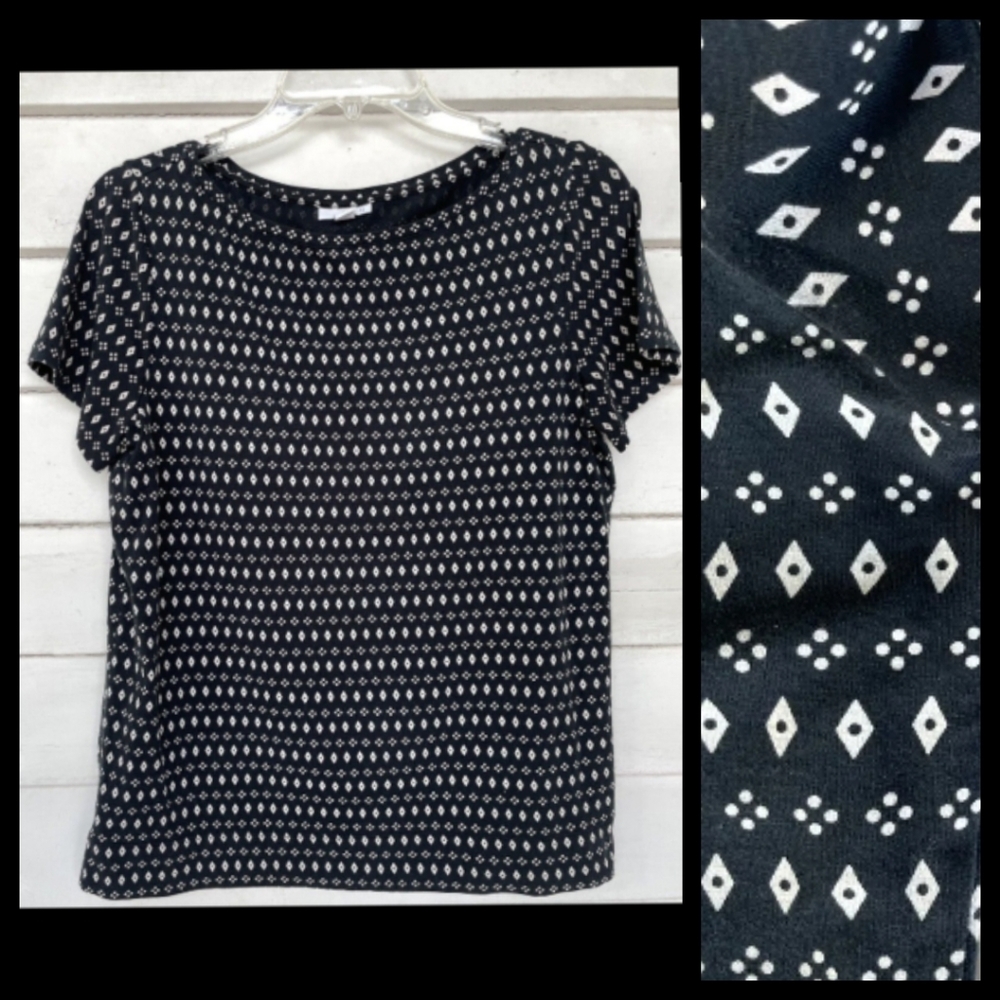 J. JILL Pima Cotton Black and White Geometric Print Short Sleeves Size XL●
